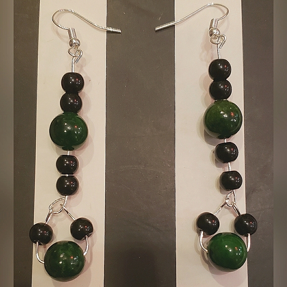 Accessories - Handmade Black & Green Dangle Earrings